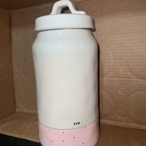 Rae Dunn Cream and Pink Yum Jar